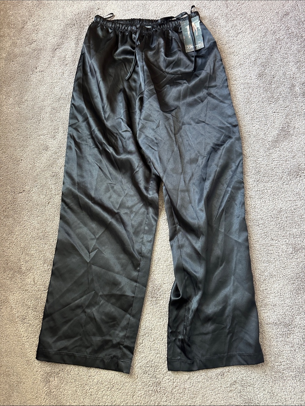 Dreamguy Satin Lounge Pajama Pants Black Elastic Waist SIZE S NWT